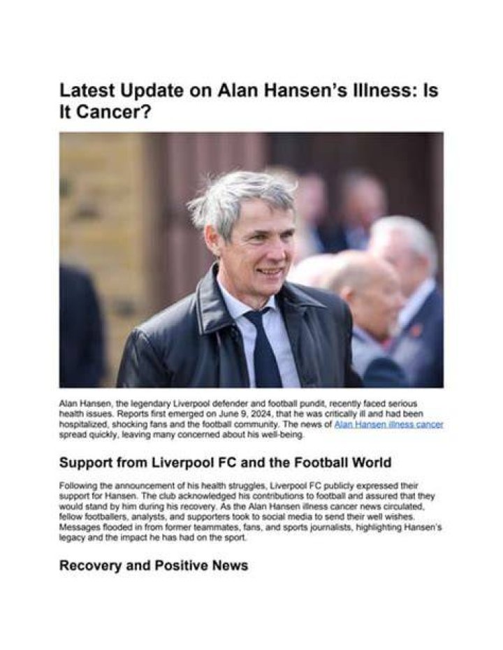 Alan Hansen Illness And Health Update; What Happened To Scottish Former Footballer