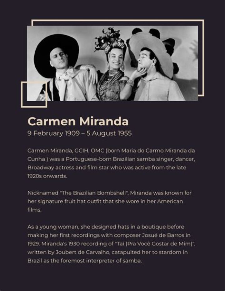 Carmen Miranda Biography, Age, Death, Height, Family And Career