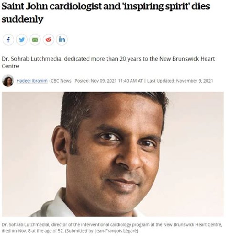 Obituary: Dr Sohrab Lutchmedial Saint John Cardiologist Dies – Age Wife & Wiki